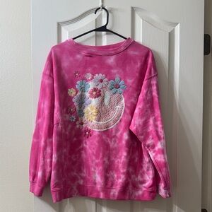 Pink Floral Smiley Tie-Dye Sweatshirt - Women